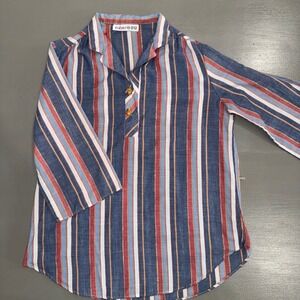 Caribou Striped Tunic Top Three Quarter Sleeve Button Details Womens